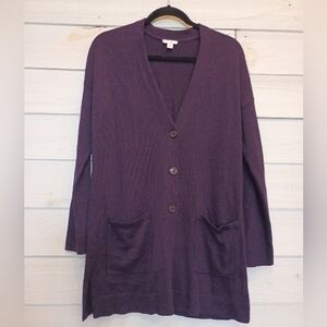 J. Jill Plum V-Neck Button Front Cardigan